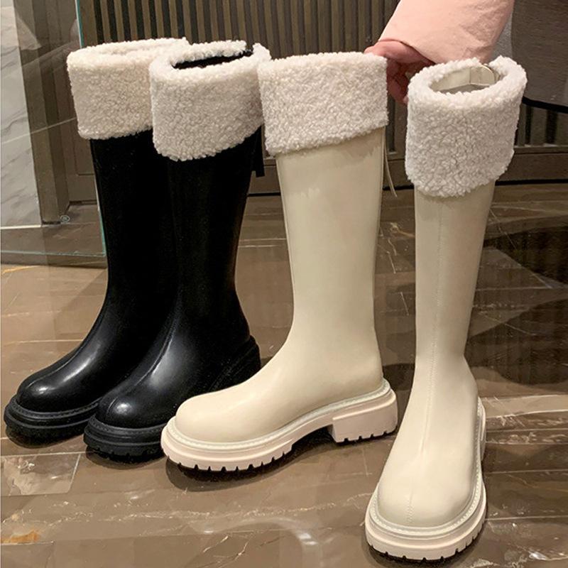 Grape Mom 2025 Autumn and Winter New White Plush Thick-soled Snow Boots Medium and Long Knight Boots Women
