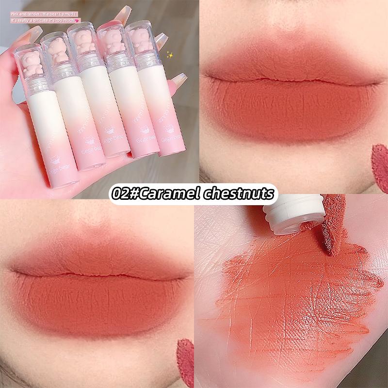 

Gege Bear Матовая губная помада, блеск для губ, матовая бархатная текстура, увлажняющая глазурь Водостойкая розовая глина для губ Bear