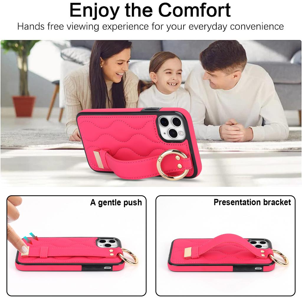 For iPhone 11 Pro Max Case Wave Pattern Wristband Kickstand PU+TPU Phone Cover