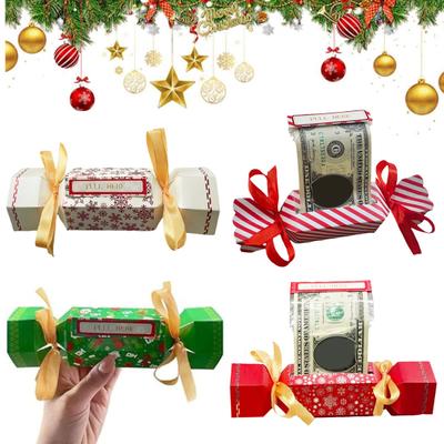 4Pcs Christmas Surprise Money Pull Pouch DIY Cash Pull Out Box with Ribbons Holiday Money Holder for Cash Gift Pull