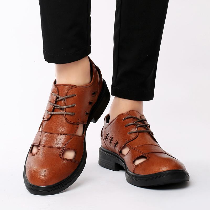 

Летняя новая мужская обувь, мужские дышащие сандалии из кожи с отверстиями, британские удобные, прочные, нишевые, деловые, повседневные, кожаные туфли для мужчин 36 коричневый