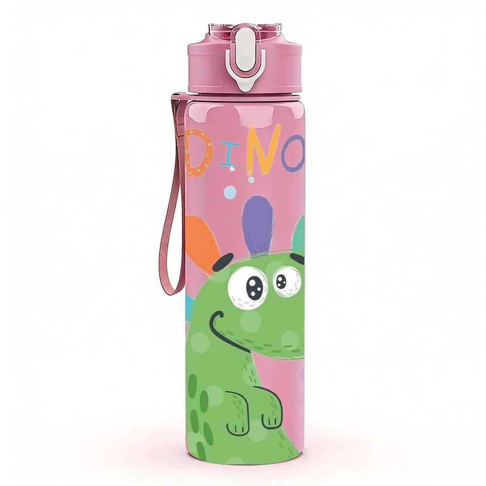 1PC Dinosaur Doodle Kids Cartoon Print 750ml Color Plastic Sports Water Bottle Leakproof Flip Straw Lid Suitable for Sports Office Home Use