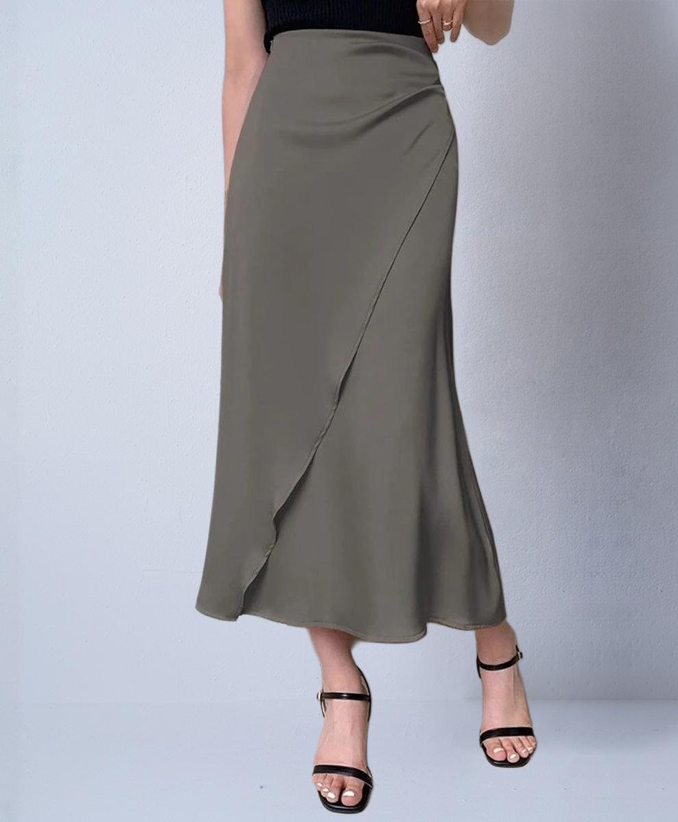 

Women s European & American Faux Silk Satin Skirt - 25 New Autumn Styles, Mid-length XL зелёный