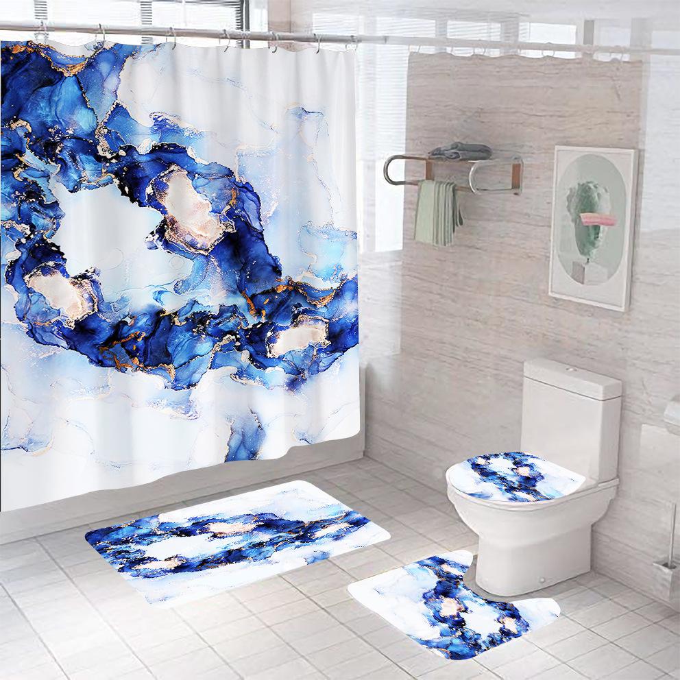 Bathroom Shower Curtain Four-piece Digital Printing Marble Waterproof Shower Curtain Toilet Partition Curtain Bath Mat