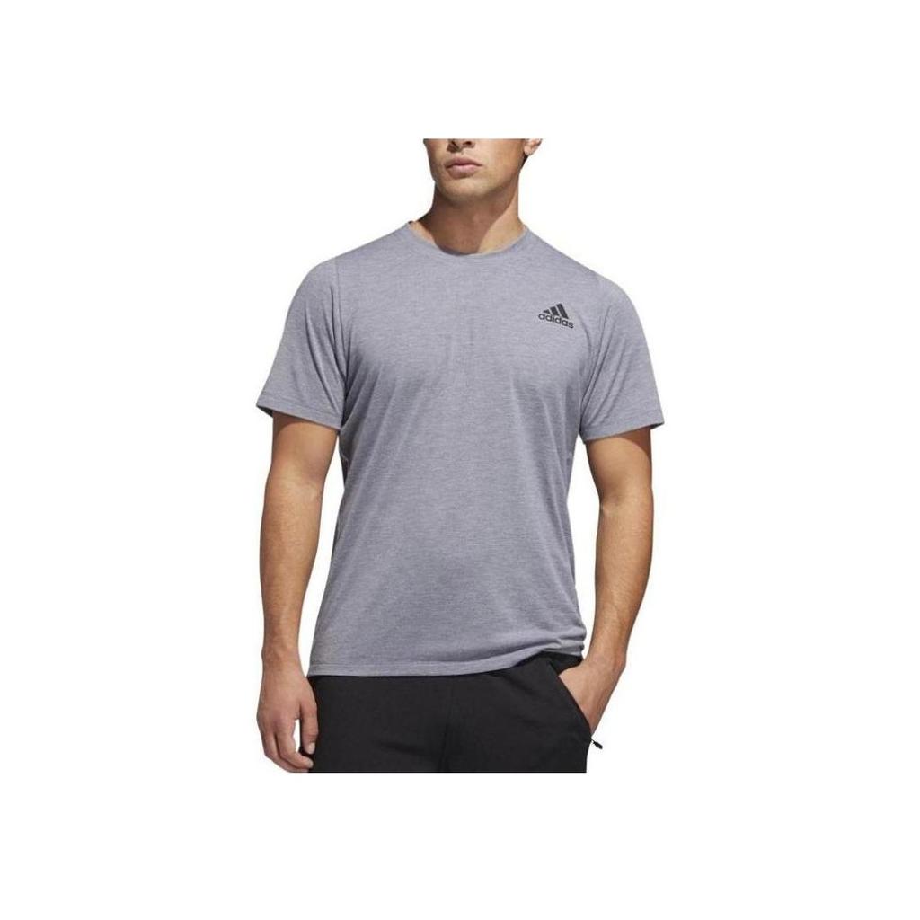 Adidas Solid Color Logo Crew Neck Sports Tee Men Tops Gray EH4719