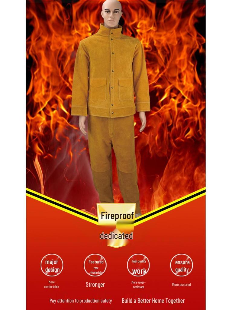 Cowhide Welding Suit: Yellow Anti-Scald, Wear-Resistant, Flame Retardant, Anti-Spatter Protective Gear