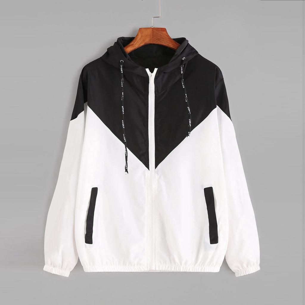 Frauen Langarm Patchwork Dünne Skinsuits Mit Kapuze Zipper Taschen Mantel Top