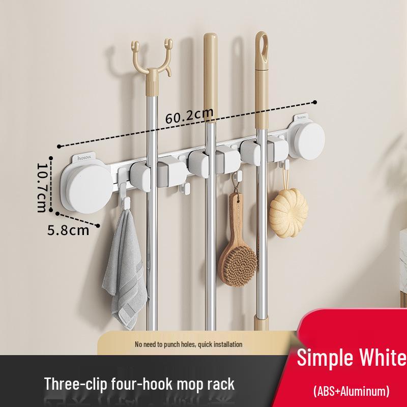 Bathroom Mop and Broom Suction Cup Wall Mount - Punch-Free, Space-Saving Holder and Organizer.