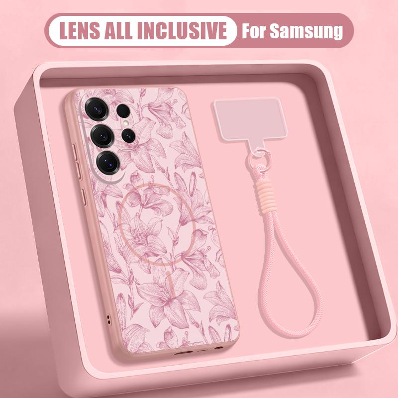 Floral Pattern Case For Samsung S26 S25 Ultra S24 S23 FE S22 A15 A16 A17 A35 A36 A37 A54 A55 A56 A57 5G Hybrid Magnetic Matte Cover