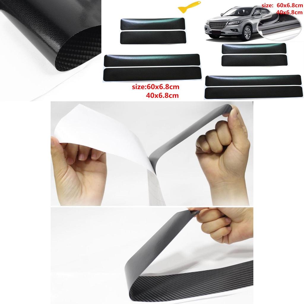 Durable Carbon Fiber Car Scuff Plate Door Sill 4d Sticker Panel Protector Set Of 4