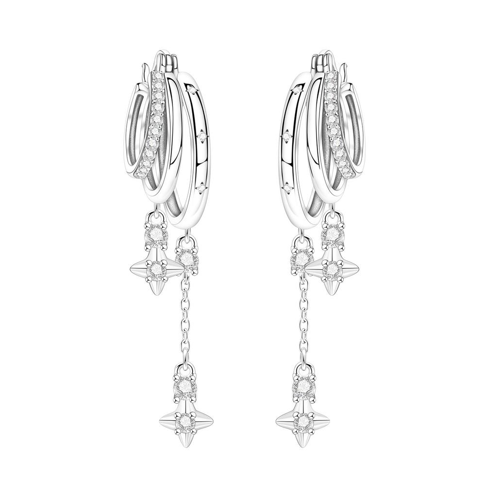 925 Silver Mysterious Star Moon Earrings Jewelry Versatile Hoop Earrings For Women Jewelry Birthday Party Fine Gifts