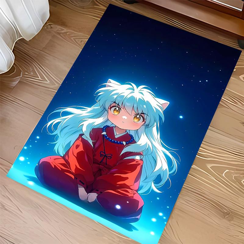 1pc Inuyasha Print Area Rug - Soft,Washable Non-Slip Indoor Mat for Office Chairs,Living Room,Home Office Decorative Rug