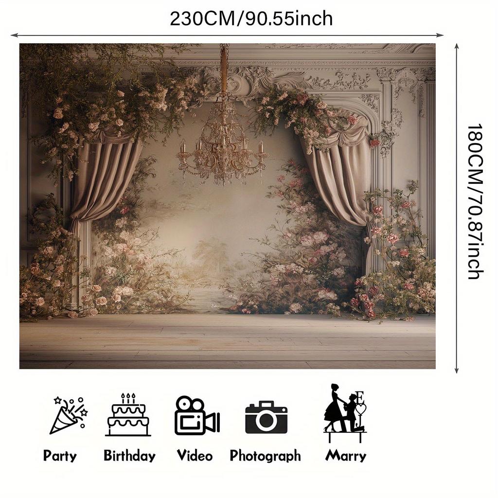 1pc Floral Wall Background Flag - Polyester Multi-purpose Suitable for Weddings Birthdays and Anniversaries