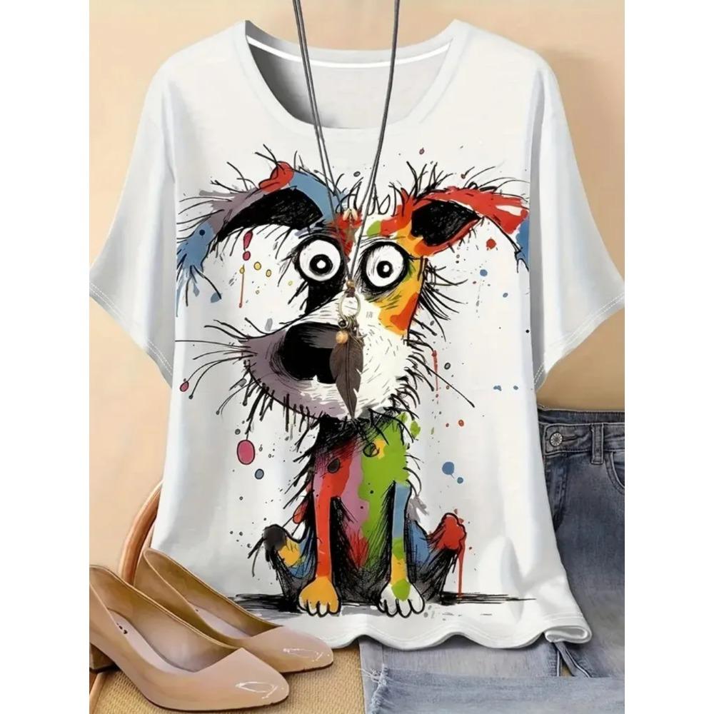 Ladies Fashionable Comfortable T-shirt Interesting Animal Patterns Loose Breathable Large Size Short Sleeved T-shirt