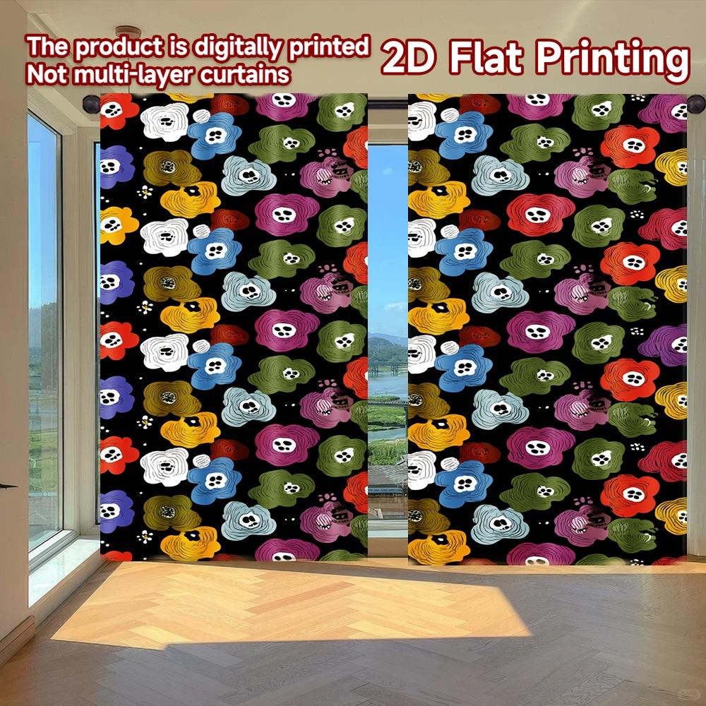 

2D FLAT PRINTING 2pcs Curtains (Without Rod) Halloween Flower Skulls Pattern Holiday Saint Patrick is Day Printed Curtains 100*130 HOOK 1pcs