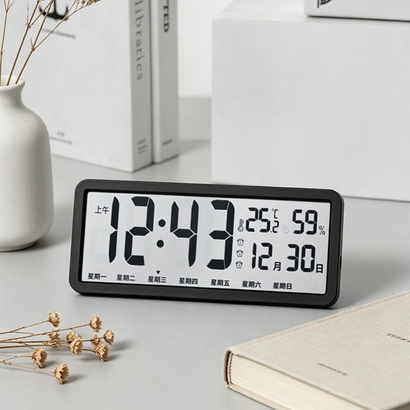 Electric Wall Clock Wide Screen Digital Wall Desk Clock with Chinese Calendar Screen, Temperature and Air Moisture Display for Daily Use