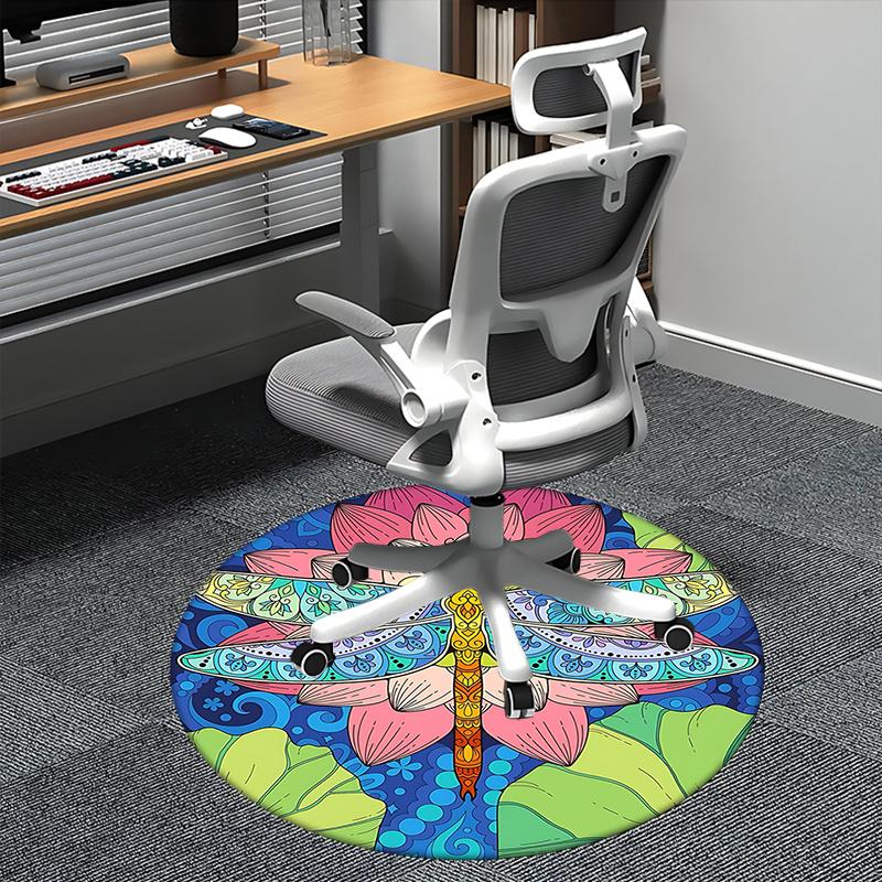 Colorful Dragonfly Office Carpet Chair Mats, Vibrant Lotus Design for Home Decor, Office Carpet Gift, Suitable for Bedroom, Living Room, Various Room