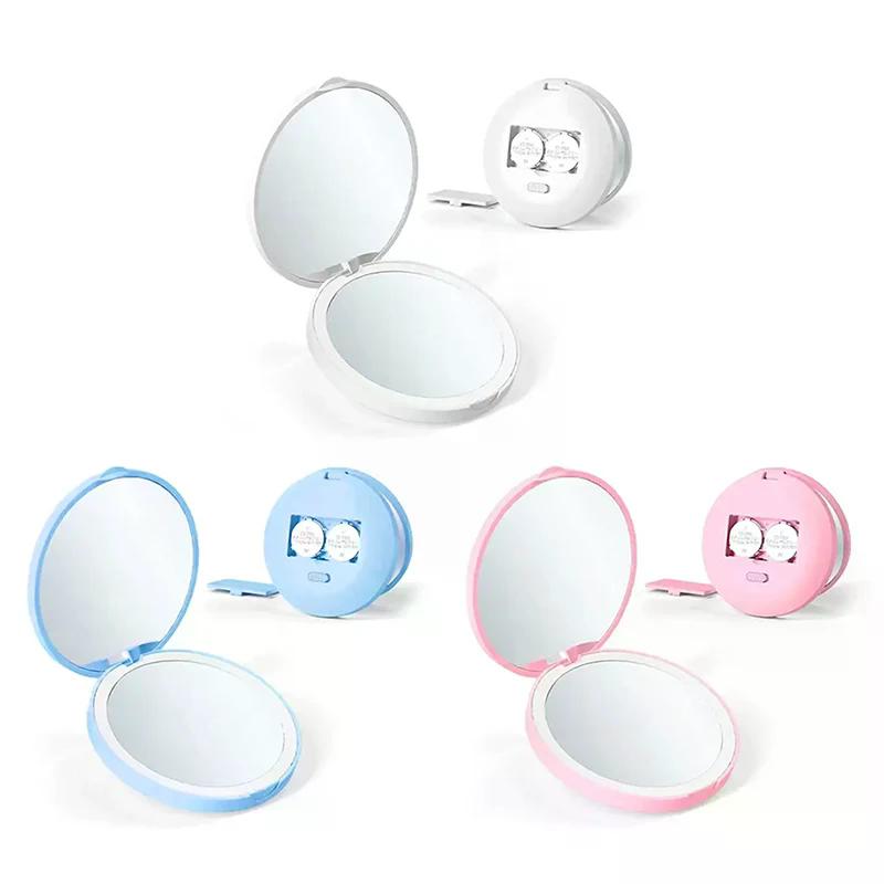 Compact Mini Gift Vanity Folding Cosmetic Mirror With Lights Portable Hand Held Small Pocket Travel Makeup Mirror 2X Magnifying