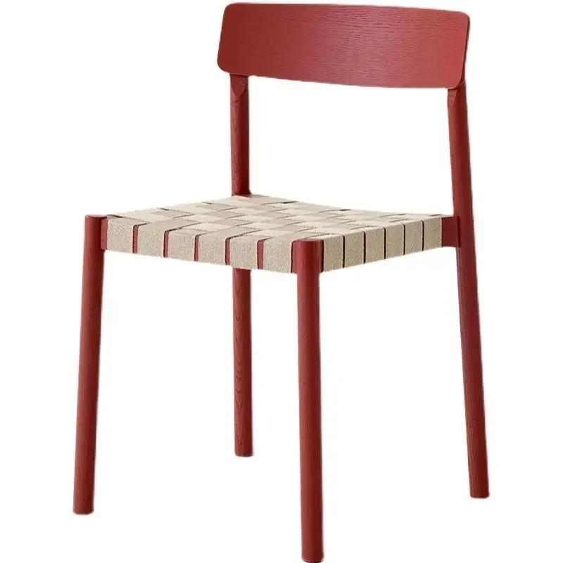 Nordic Strap Dining Chair Home Coffee Chair Tilting Line Back Can Be Stacked Leisure Rope Braided Solid Wood Chair Ins Wind