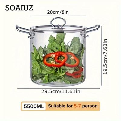 Panela de sopa grande de vidro compatível com fogão elétrico com alças de aço inoxidável – tampa de vedação para ensopados saudáveis e muito mais