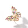 Hip Hop Pink Butterfly Ring Cubic Zirconia Gold Plating Baguette CZ Toe Finger Ring Women Rapper Bling Bling Jewelry