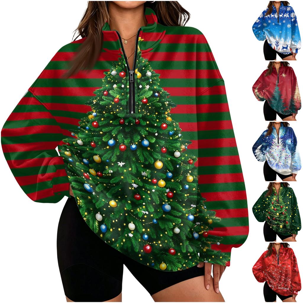 Women's Printed Half-Zip Sweatshirt Lightweight Casual Pullover for Everyday Wear