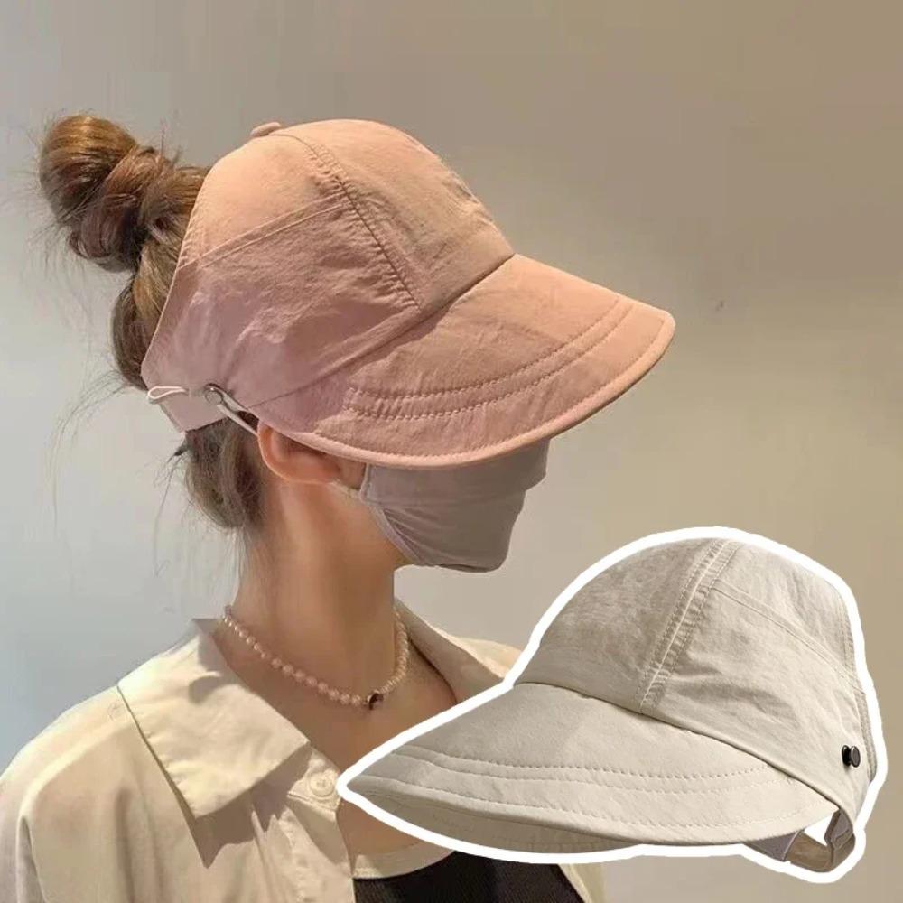 Sonnenhüte für Damen mit breiter Krempe UV-Schutz Hohl oben Sonnenhut Sommer Strand faltbar Visier Fischerhüte mit Maskenknopf