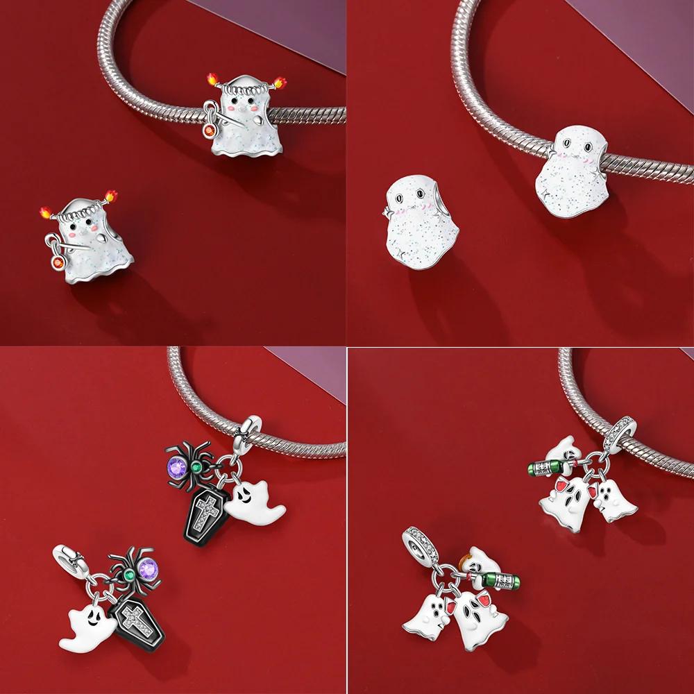 Copper Halloween Skull Bat Pumpkin Boutique Pendant Fit Original Bracelet Charm Beads Necklace Diy Female Jewelry