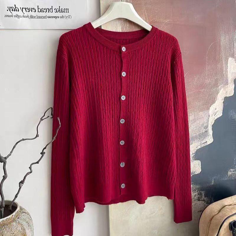 Women's thin Knit Cardigan Spring and Summer Solid Color Round Neck Knit Cardigan