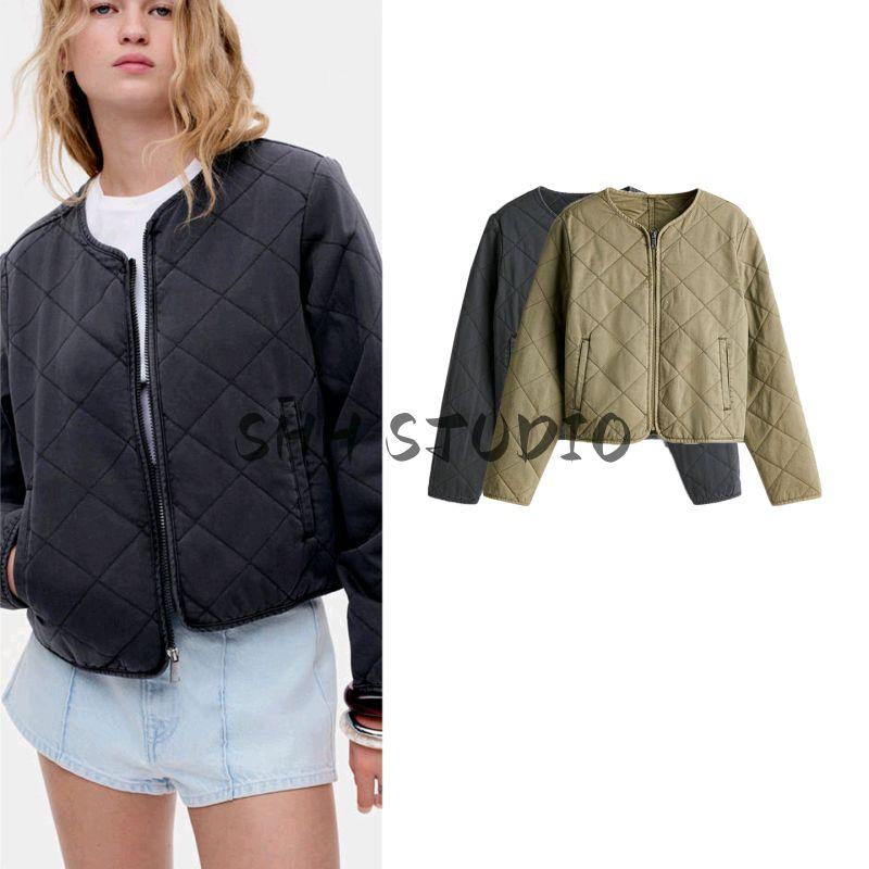 Summer New Arrival Women's French Round Neck Long Sleeves Fashion Casual Cotton Quilted Jacket Outwear 1264166