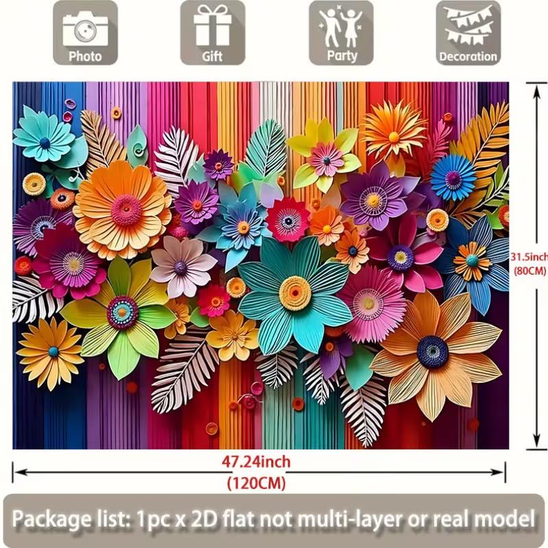 2D Printing Rainbow Floral Backdrop, Bright Colorful Flower Studio Photo Background