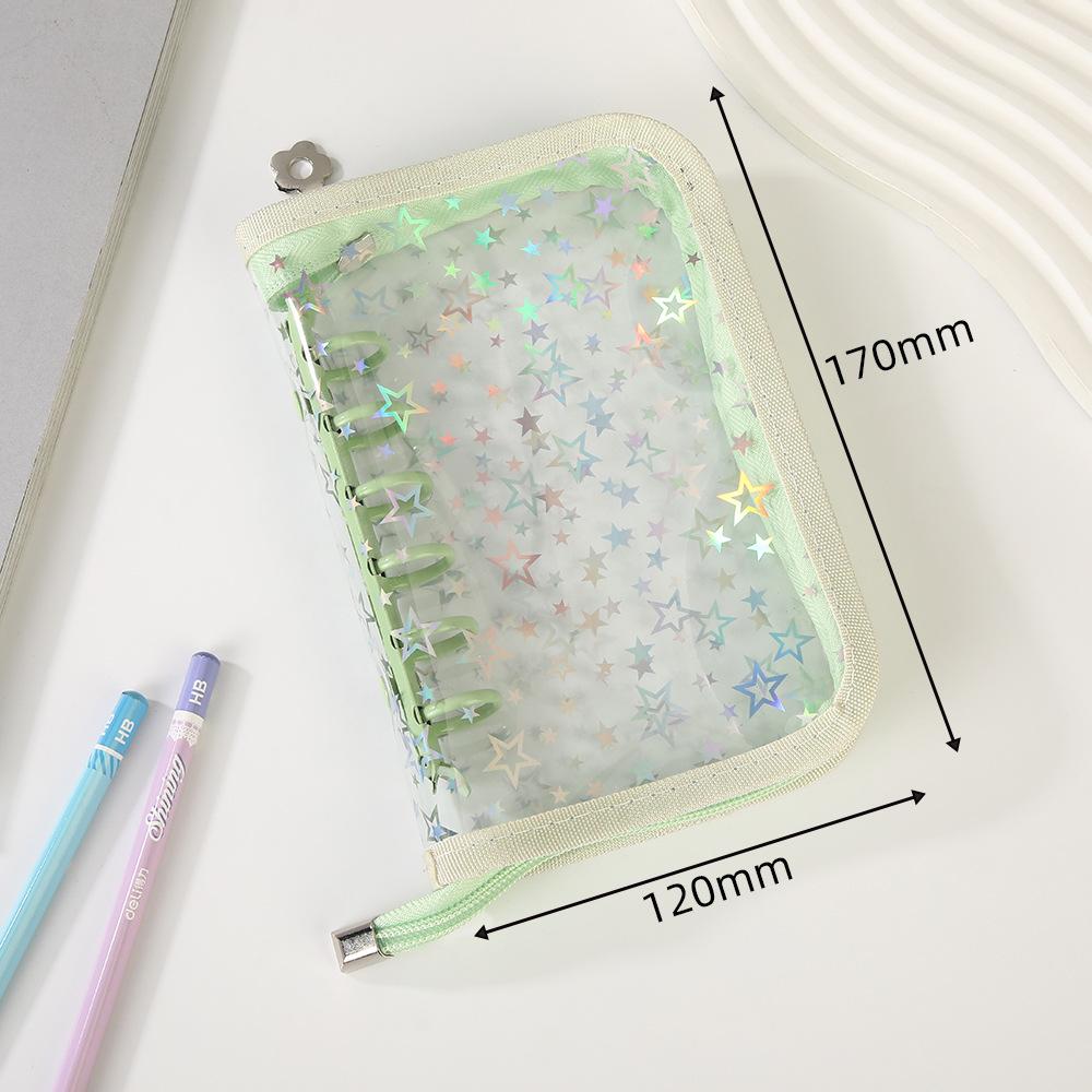 A7 Glitter Laser Star Zipper Binder Photo Card Collection Book Postcard Organizer Diary Notebook School Stationery