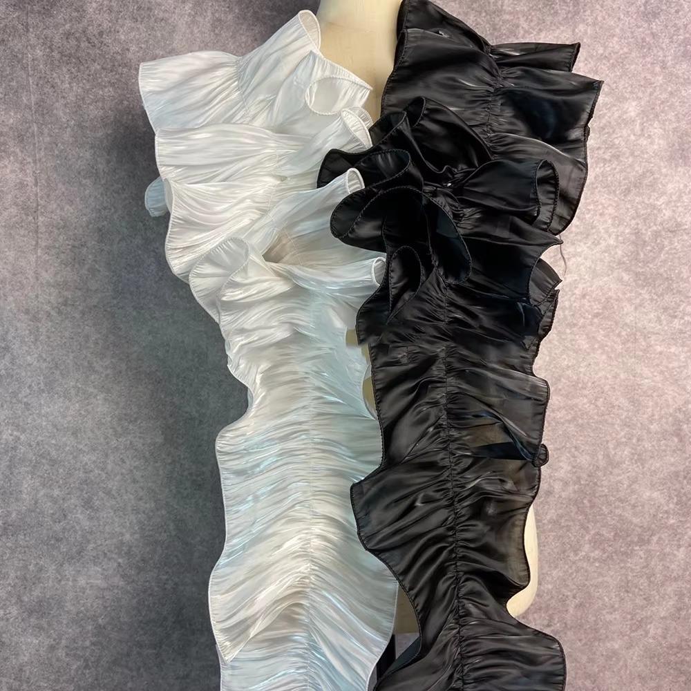 1Yard Ruffle Lace Edge Satin Pleated Ribbon Fabric Trim Shiny DIY Sewing Material