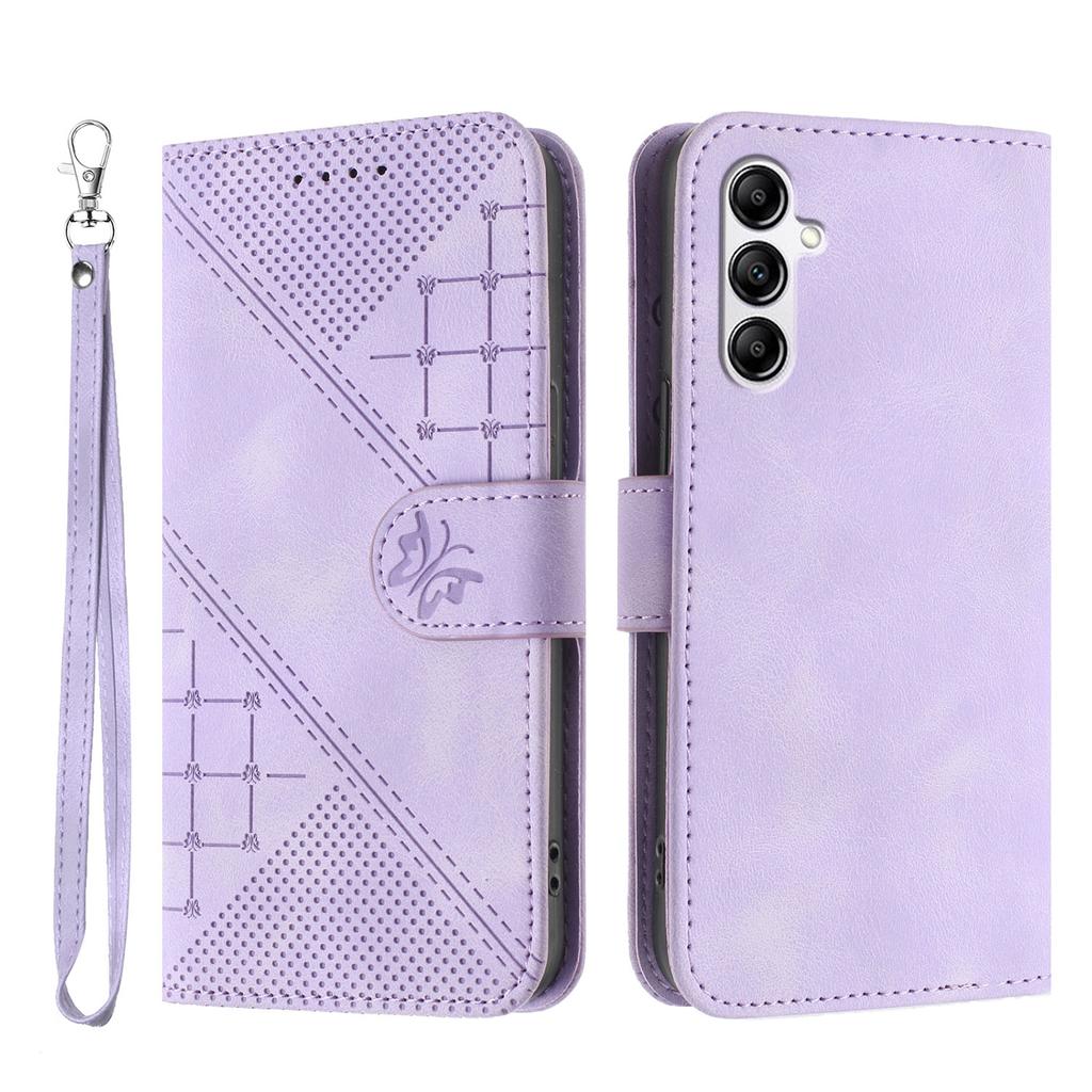For Samsung Galaxy A14 4G/Galaxy A14 5G Leather Wallet Case Butterfly Flower Imprinted Phone Cover with Strap