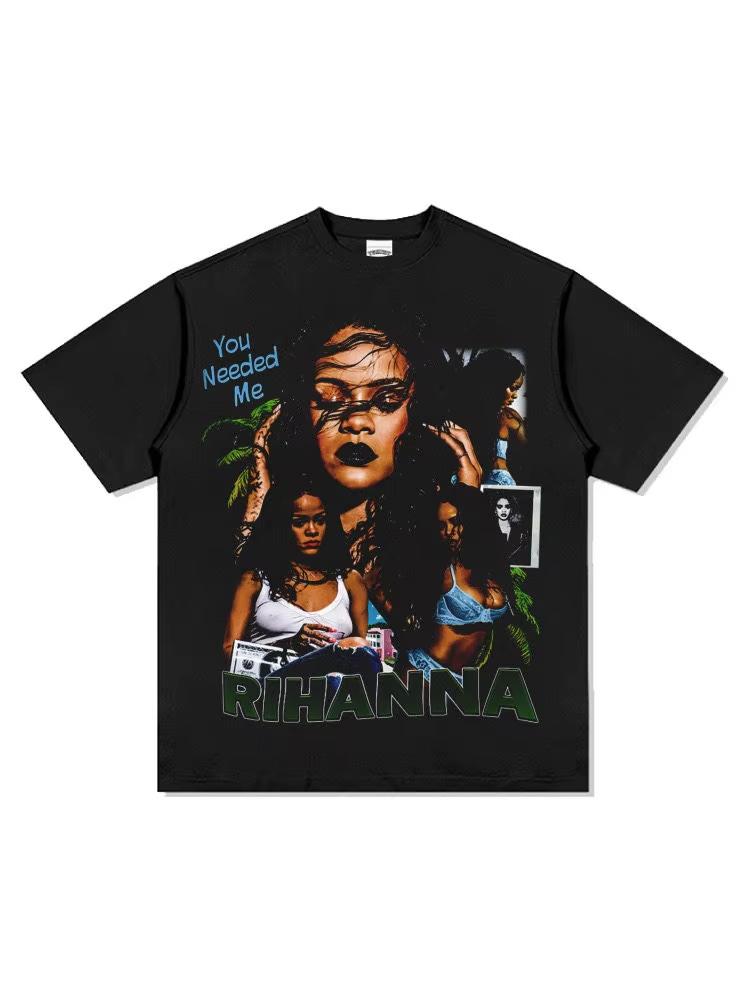 2026 SpringSummer Rihanna HipHop Rap American TShirt Street Retro Print Retro Short Sleeve M