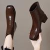 Soft leather boots for women 2025 new autumn and winter round head thin boots square heel soft leather boots British fashion boots for women