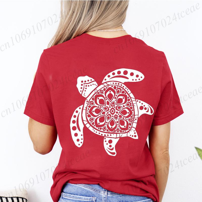 Women Graphic Sea Turtle Floral Print T Shirt Girl Short Sleeve Ladies Camping Print Clothes Lady Tees Tops Female T Shirt Tops