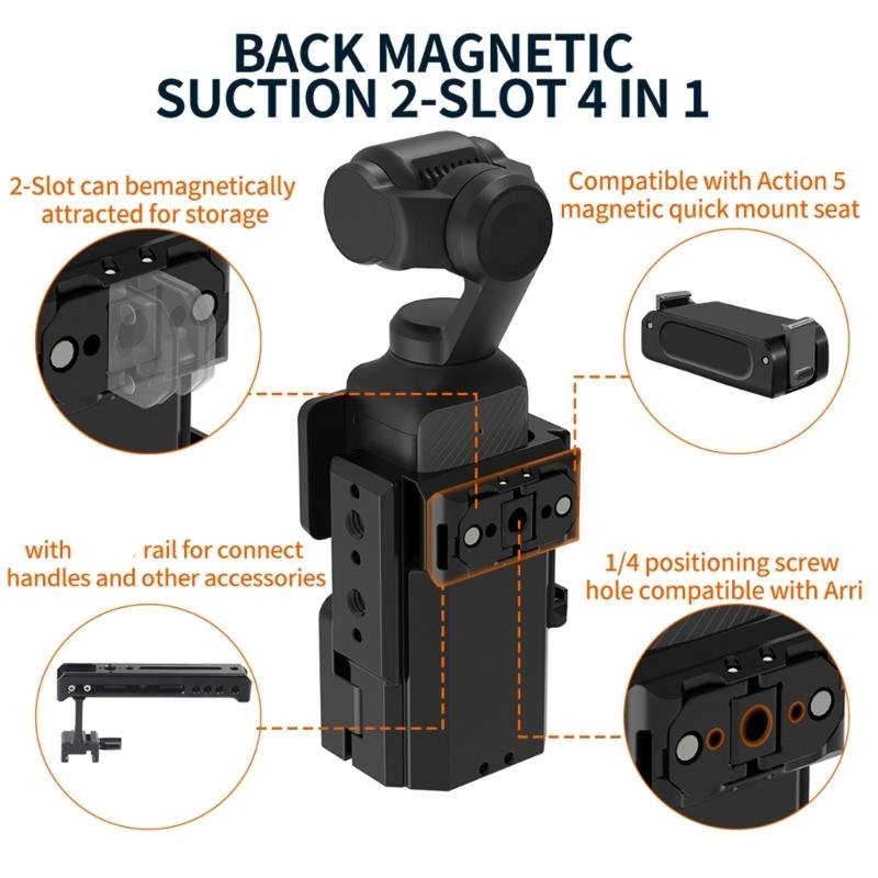 Aluminum Protective Camera Cage For Pocket 3 Action Cameras With Quick Release and Mount Magnetic Adapter