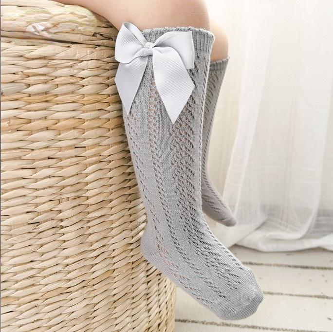 Summer Kids Knee High Socks Baby Girls Boys Bow Long Sock Soft Cotton Mesh Breathable Children Hollow Out Socken For 0-7 Years