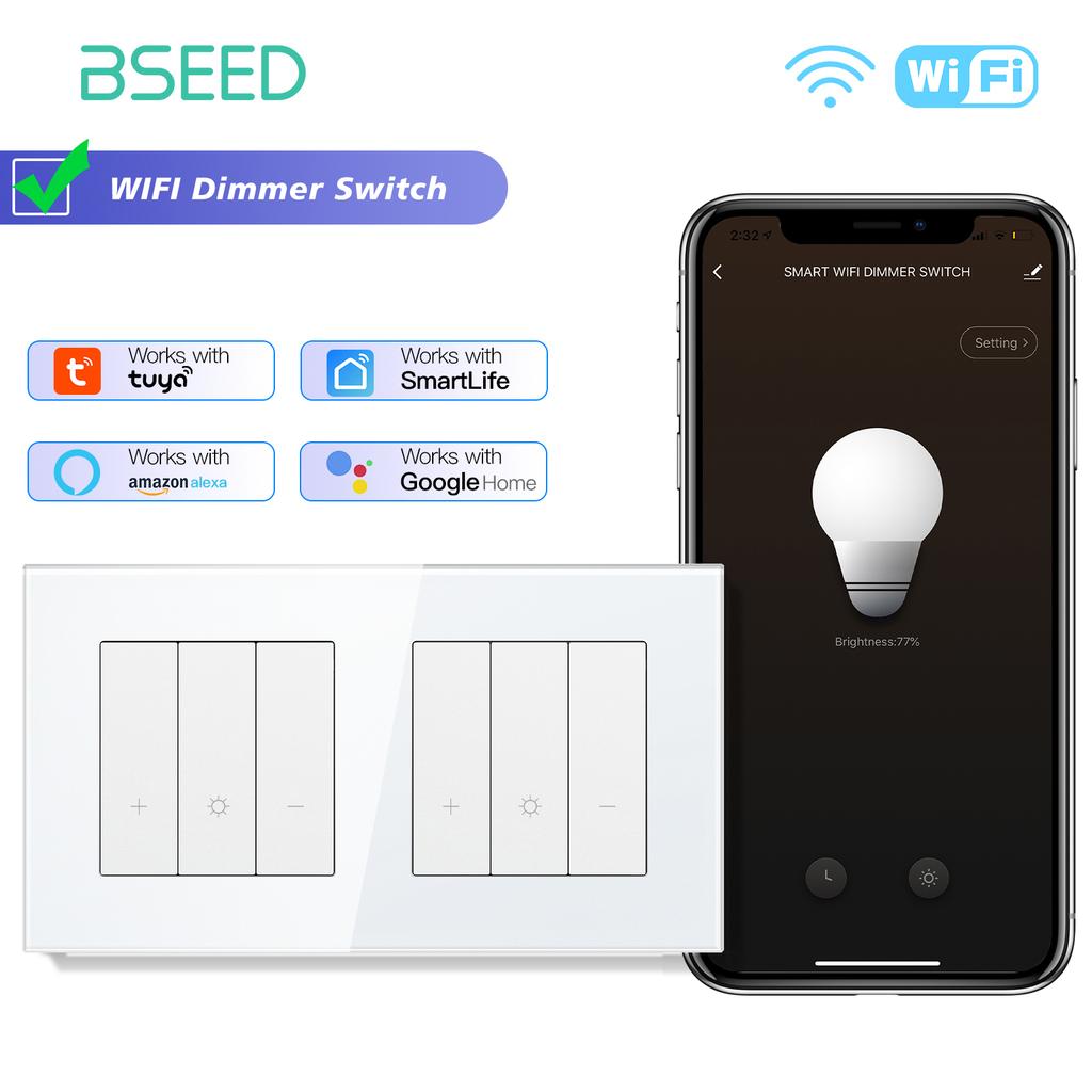 BSEED Wifi Light Switches Smart Dimmable Switches Tuya Smart Life App Control Plus EU Sockets USB Type-c Without Wifi White