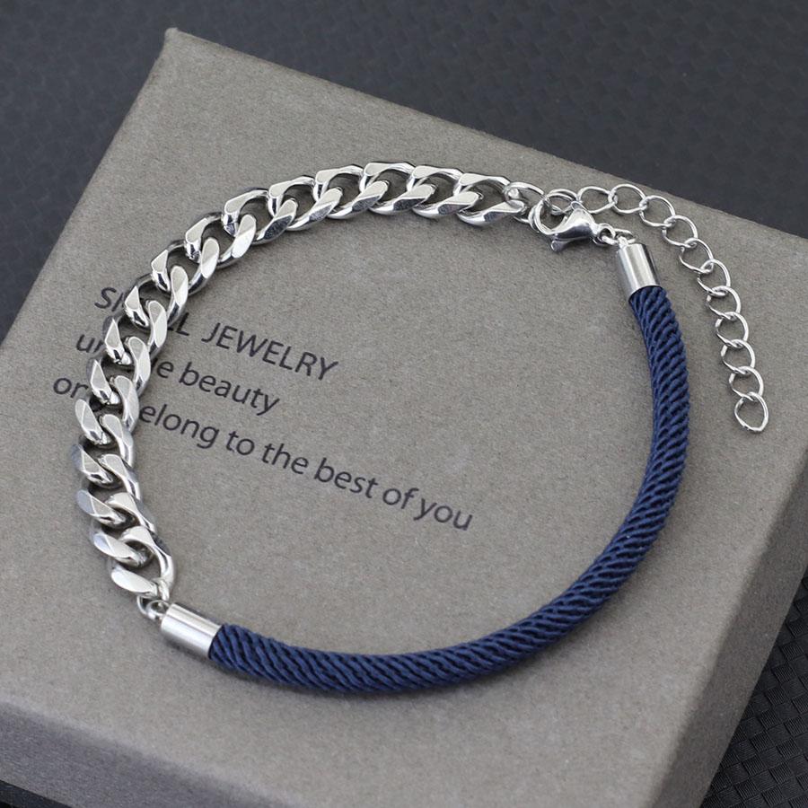 

Простой миланский веревочный плетеный цепной браслет из титановой стали для мужчин и женщин в стиле унисекс для пар, ювелирные изделия на запястье темно-синий
