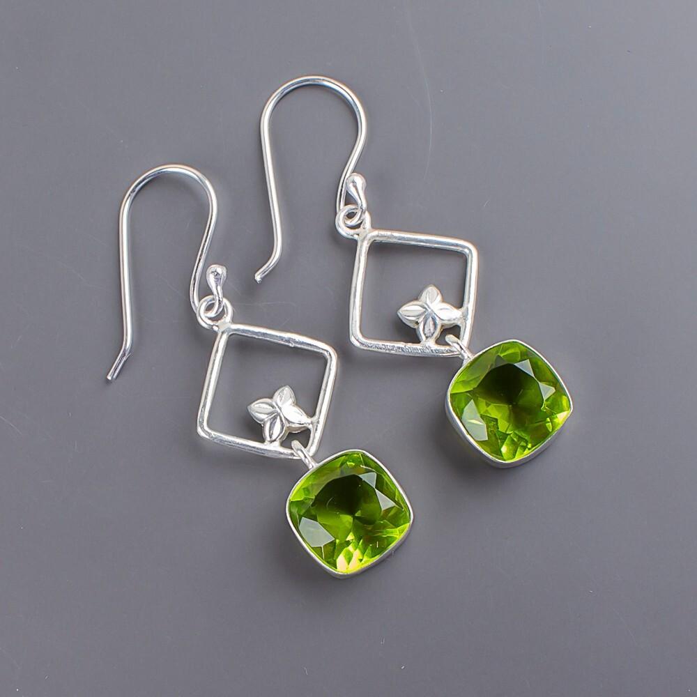 Peridot Gemstone 925 Sterling Silver Jewelry Handcrafted Designer Earrings 1.70" EE-10-4