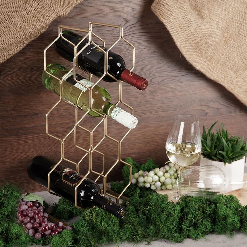 Gold Metal Wine Rack For 8 Bottles, 23X48 Cm