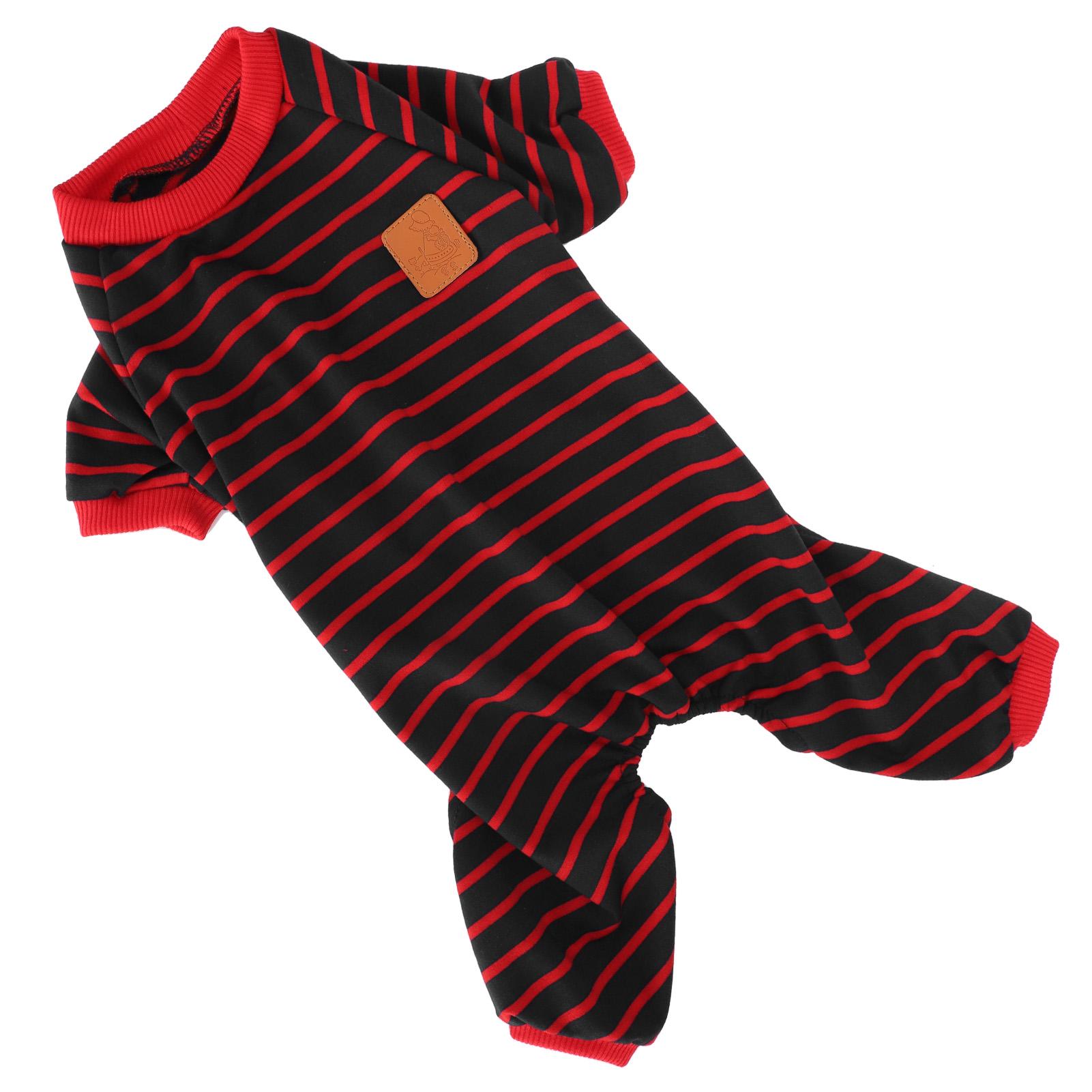 

Pet Pajamas Soft Knitting Clothes Cozy 4 Feet Jumpsuit Stripe for Dogs Puppy Cats Red Stripe L L