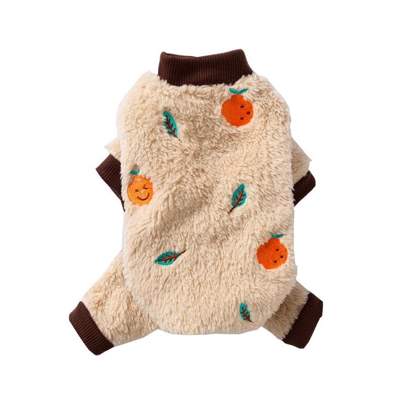 Pet Dog Winter Coat Four-Legged Fleece Outfit With Cartoon Fruit Embroidery Teddy Poodle Small Breeds