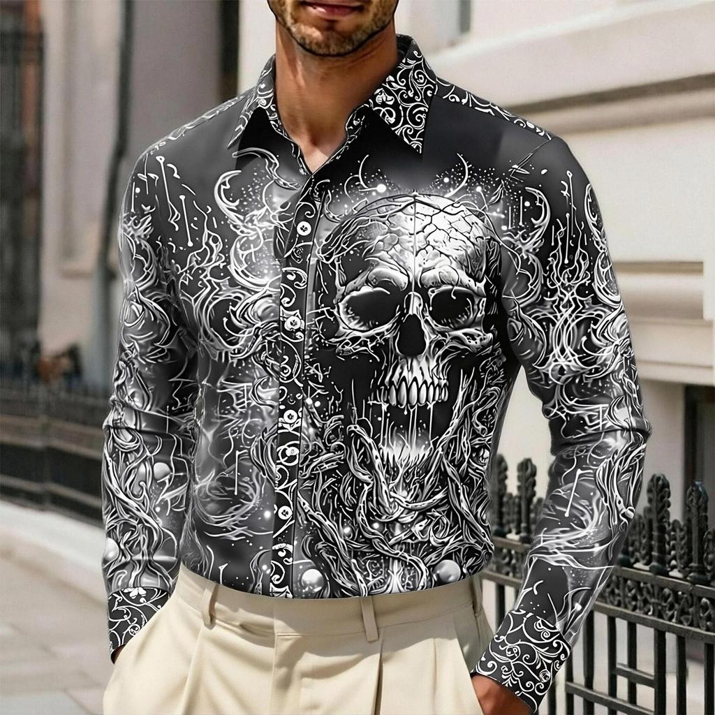 Men's Gothic Printed Long Sleeve Shirt