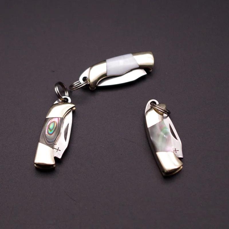 Roostevaba teras Terav Mini Kokkupandav Taskunuga Messingist Kest Käepide Võtmehoidja Pakendamata Kaasaskantav Kandmine Puuviljade Koorimisnuga