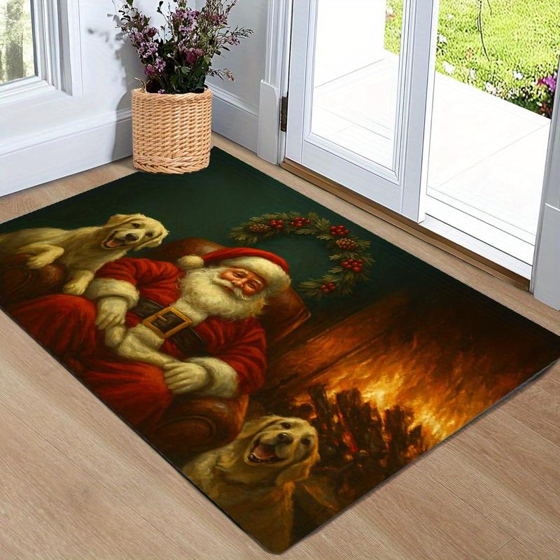 

1 шт. Противоусталостный кухонный коврик с рождественским принтом Санта-Клауса, водонепроницаемый, нескользящий, толстый, амортизирующий кухонный коврик, сверхпрочный, комфортный коврик для стояния для кухни 40*60cm
