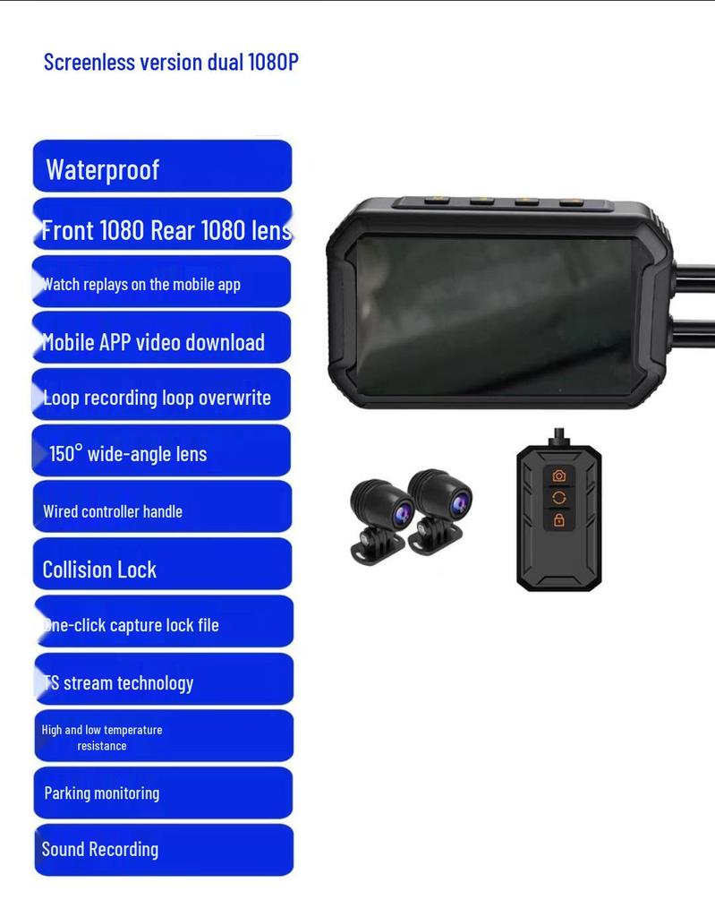 Dual Recording Motorcycle Dash Cam: Front/Rear, HD Night Vision, GPS, Waterproof, WiFi