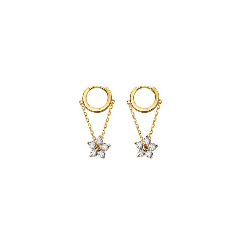 Fashion Jewelry Flower Drop Chain Tassel Earrings 18K Gold Plated 925 Sterling Silver Hoop Earrings Jewelry for Women